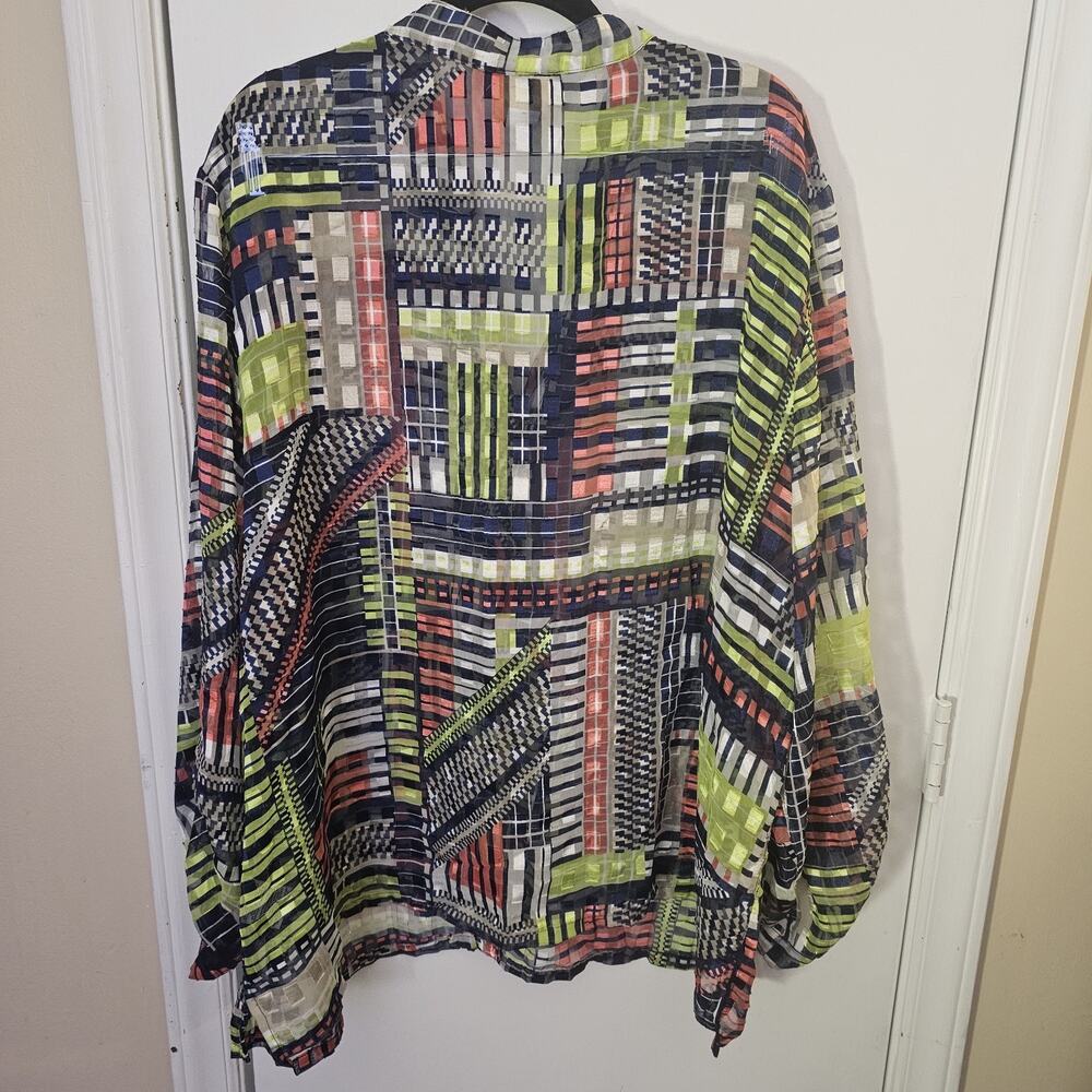 Ruby Rd Patchwork Abstract Print Sheer Button Up … - image 5